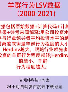 羊群行为Lsv数据2000-2021上市企业投资羊群行为投资从众行为数据