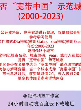 是否“宽带中国”示范城市2023-2000虚拟01变量数据Dta、Xlsx格式
