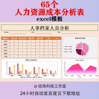 人力资源成本分析表excel表格模板年终月度公司预算表季度年度