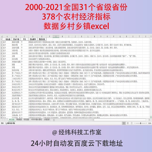 2000-2021全国31个省级省份378个农村经济指标数据乡村乡镇excel