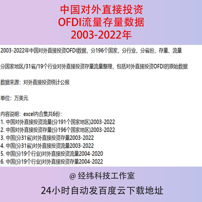 2003-2022中国对外直接投资流量存量OFDI数据分国家行业省份表格