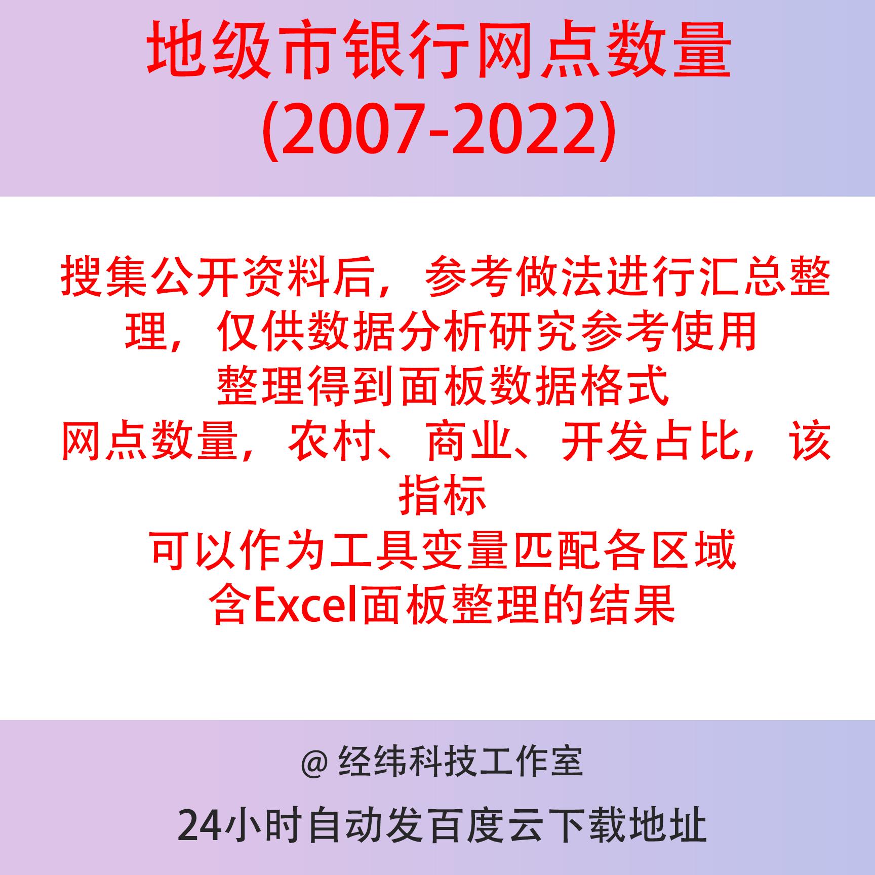 地级市银行网点数量2022-2007 Stata面板数据整理Excel 工具变量