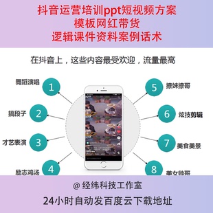 抖音运营培训ppt短视频方案模板网红带货逻辑课件资料案例话术