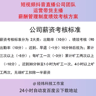 短视频抖音直播公司团队运营带货主播薪酬管理制度绩效考核方案