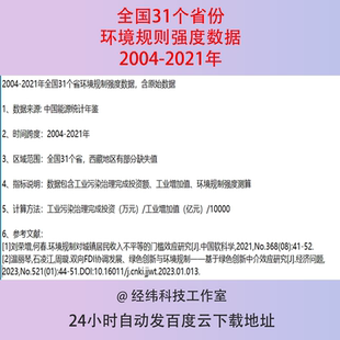 2004-2021全国31个省份环境规制强度工业增加值指标表含原始数据