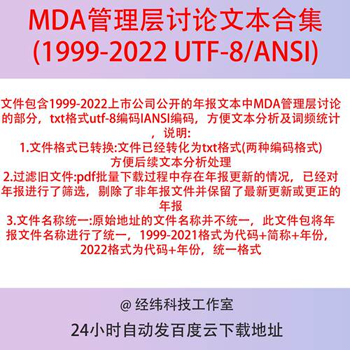 上市公司年报MDA管理层讨论与分析文本2022-1999 TXT UTF-8/ANSI
