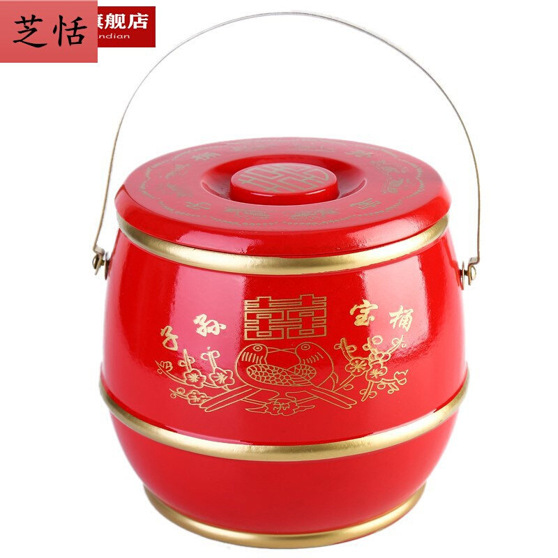 结婚用的喜桶红色婚庆抱宝桶子孙桶木质尿桶女方新娘嫁妆陪嫁用品
