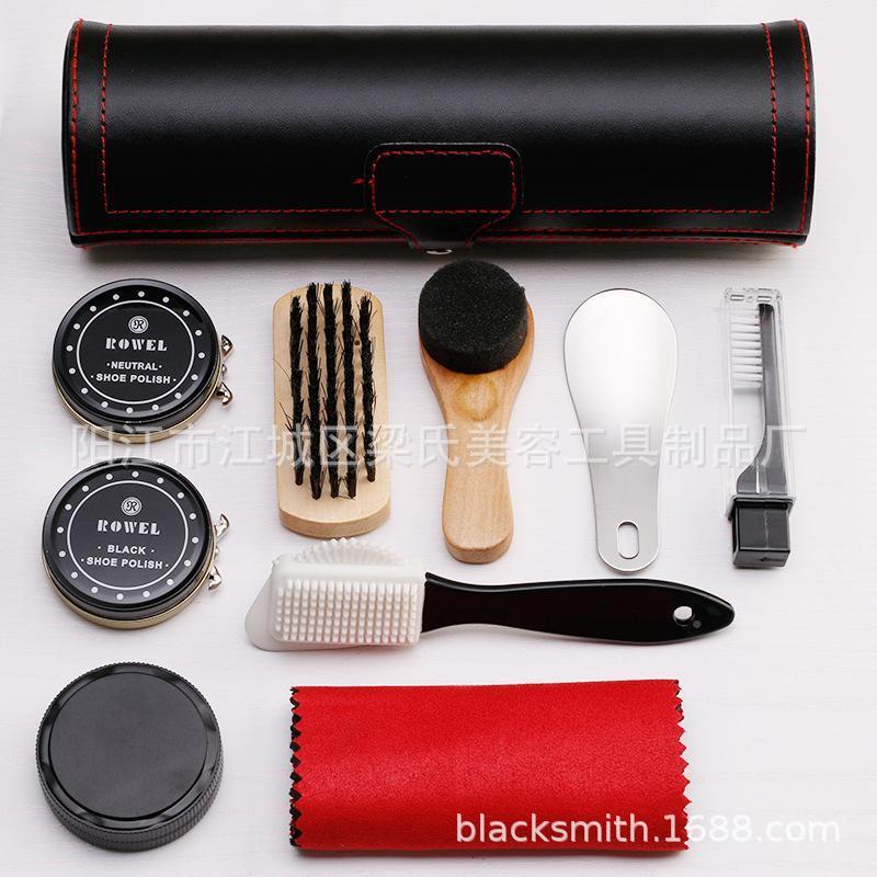 旅行便携9件擦皮鞋刷抛黑光具套装色工鞋油鞋油套装刷擦刷上鞋油