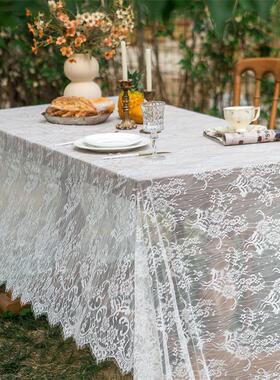 白色布蕾丝餐桌布式复古长法方形台小清桌布茶几盖LSH巾新布艺