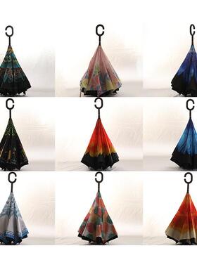 C用型免持17792车双层向伞晴雨遮阳伞汽告车伞广反礼品长柄直杆反