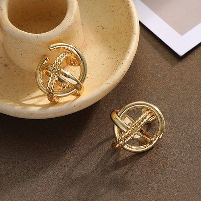 欧美设计师小众个性l地球仪立体缠绕X形星球轨迹镀金耳环潮牌耳钉