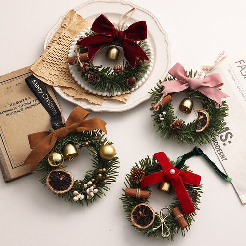 Ins Style Christmas Mini Wreath Bell Vine Home Car Decor