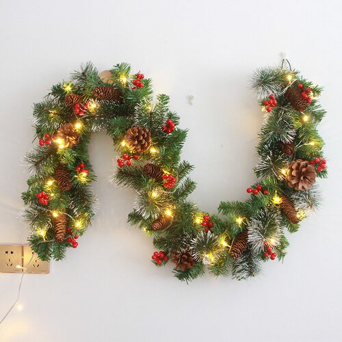 2.7m PVC Garland Pine Needle Red Berry European Fireplace