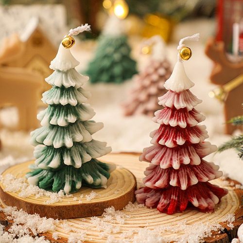 Christmas scented candles, pine tree holiday decorations