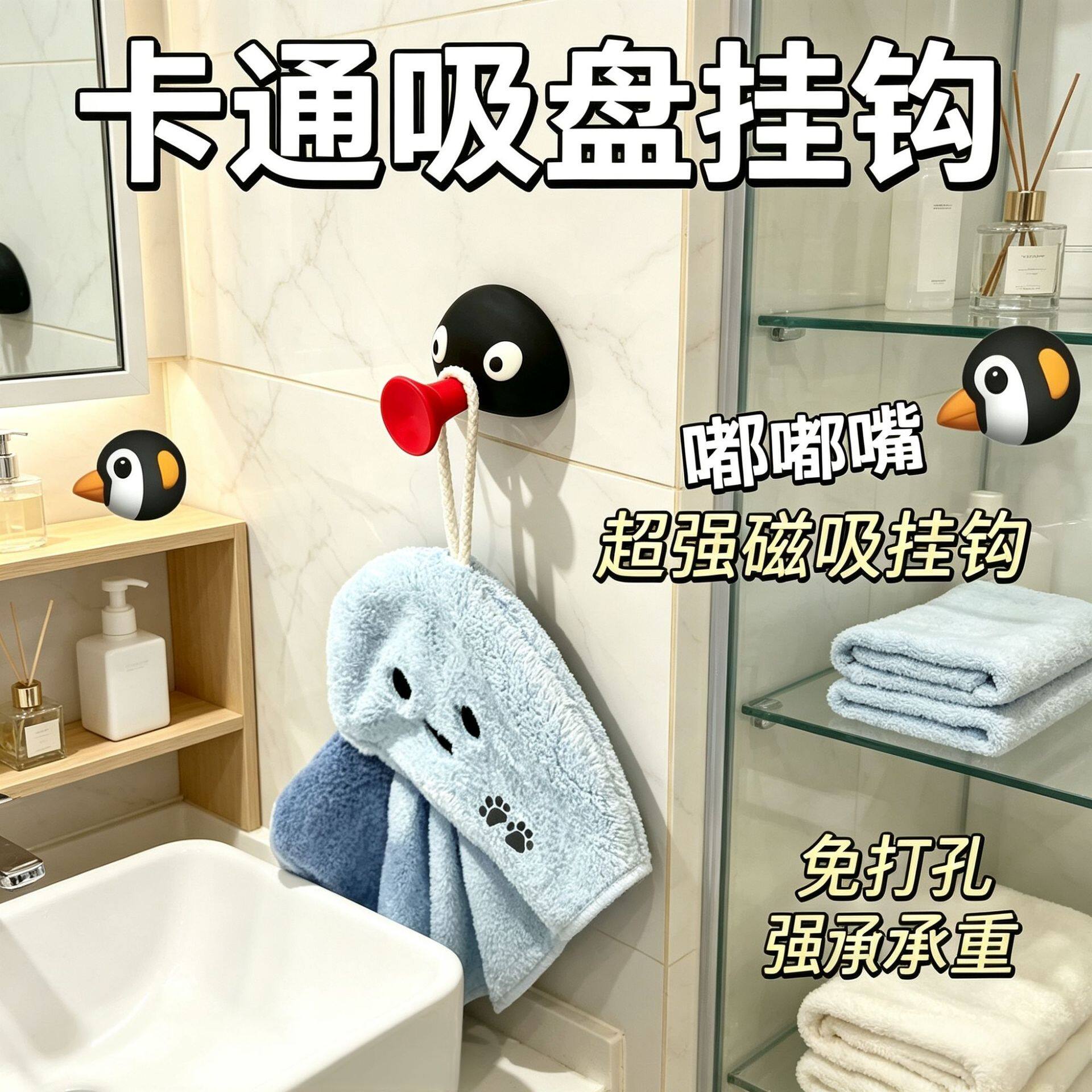 门后免打孔无痕粘钩 浴室厨房墙壁强力承重挂钩 可爱帽子收纳钩子