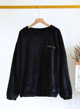 法兰绒睡衣情侣单件上衣男女加厚加绒保暖珊瑚绒家居服长袖可外穿