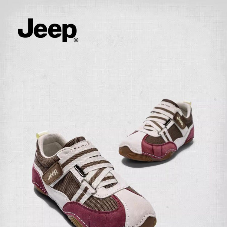 jeep红色新年运动鞋女款复古软底百搭一脚蹬德训鞋户外防滑跑步鞋
