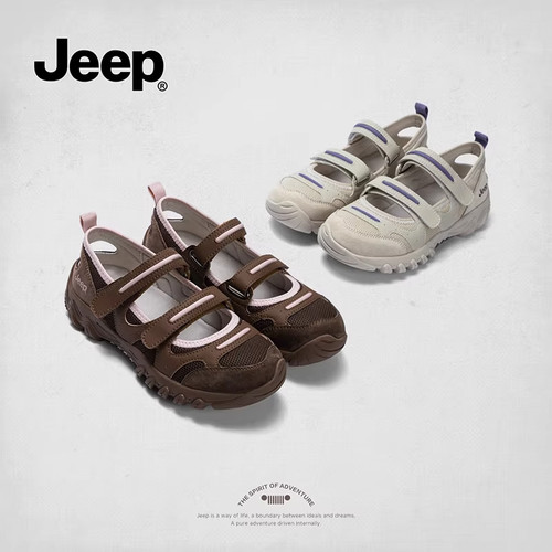 jeep女鞋2026新款登山鞋浅口复古运动鞋外穿透气休闲防滑增高凉鞋