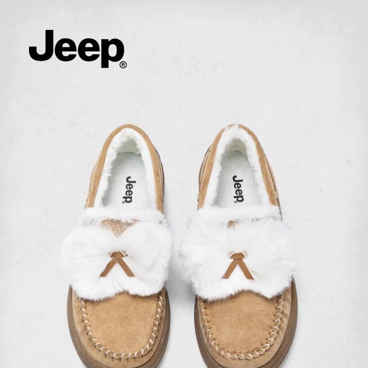 jeep加绒一脚蹬女鞋2025新款百搭舒适厚底豆豆乐福鞋加厚保暖冬鞋,女鞋,时尚休闲鞋,淘宝优惠券,粉丝福利购,淘宝优惠卷