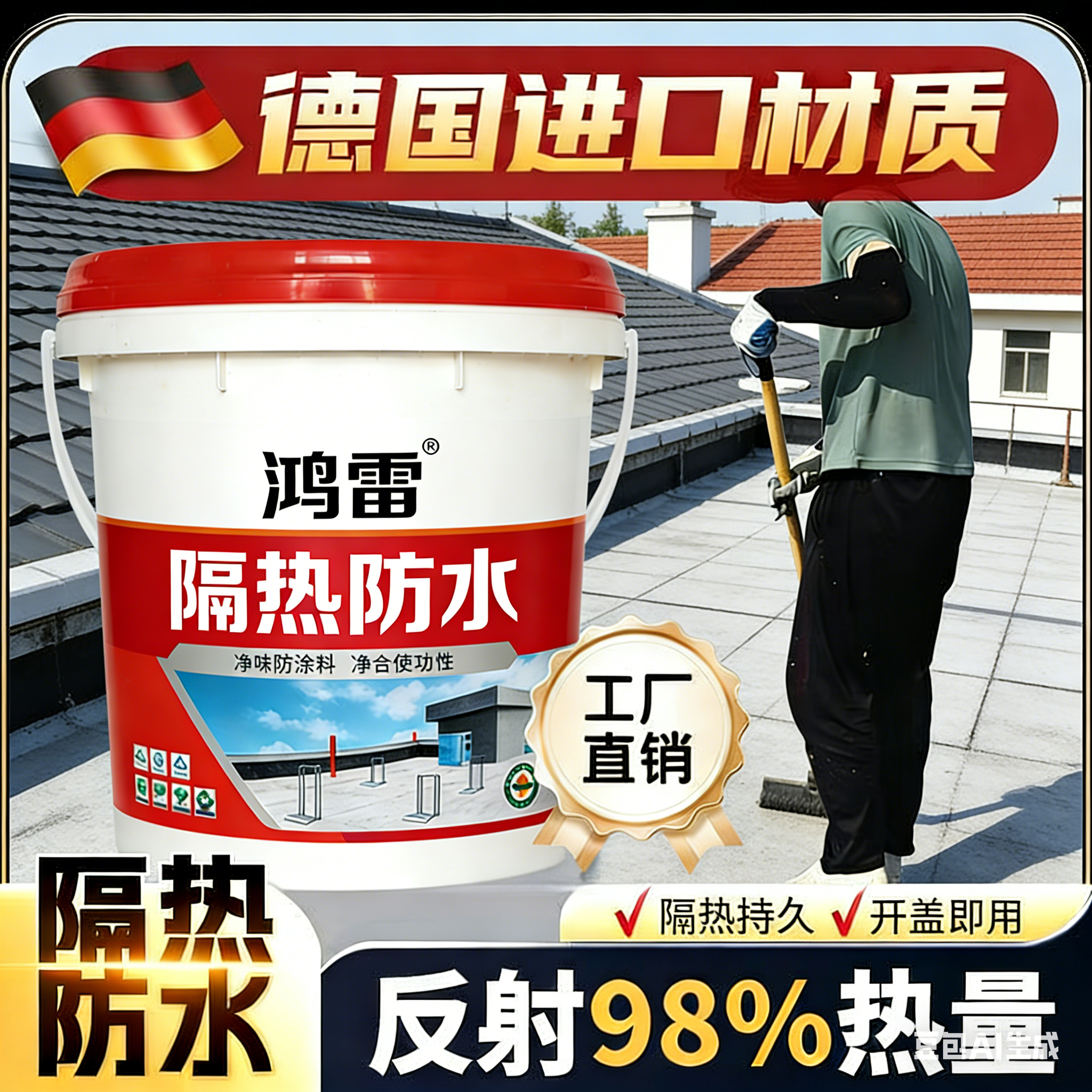 隔热防水涂料德国进口材质屋顶地面防晒墙面彩钢瓦反射降温隔热漆