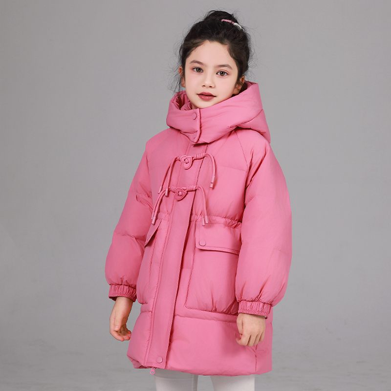 女童羽绒服中长款加厚白鸭绒