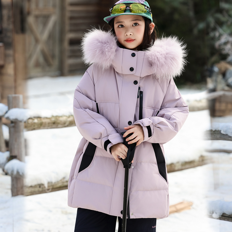 女童羽绒服白鸭绒真毛领学生冬装