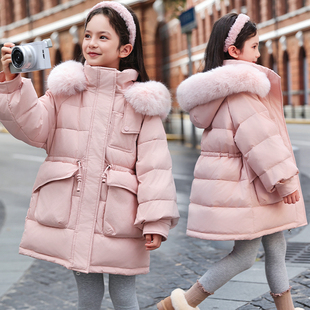 儿童羽绒服女童中长款初中生韩版时尚中大童冬装冬季加厚外套童装