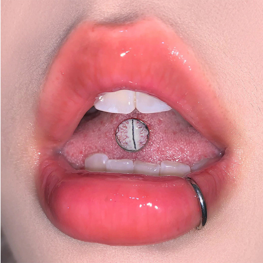 眼睛带血丝滴油穿刺舌钉钛合金舌头钉外螺旋可喝酒朋克穿孔饰品