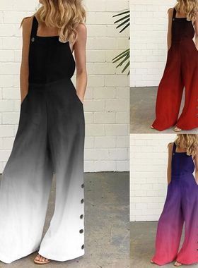 Solid color sleeveless side button jumpsui纯色无袖侧扣连衣裤