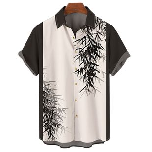 Men's button printed short-sleeved shirt男式纽扣印花短袖衬衫