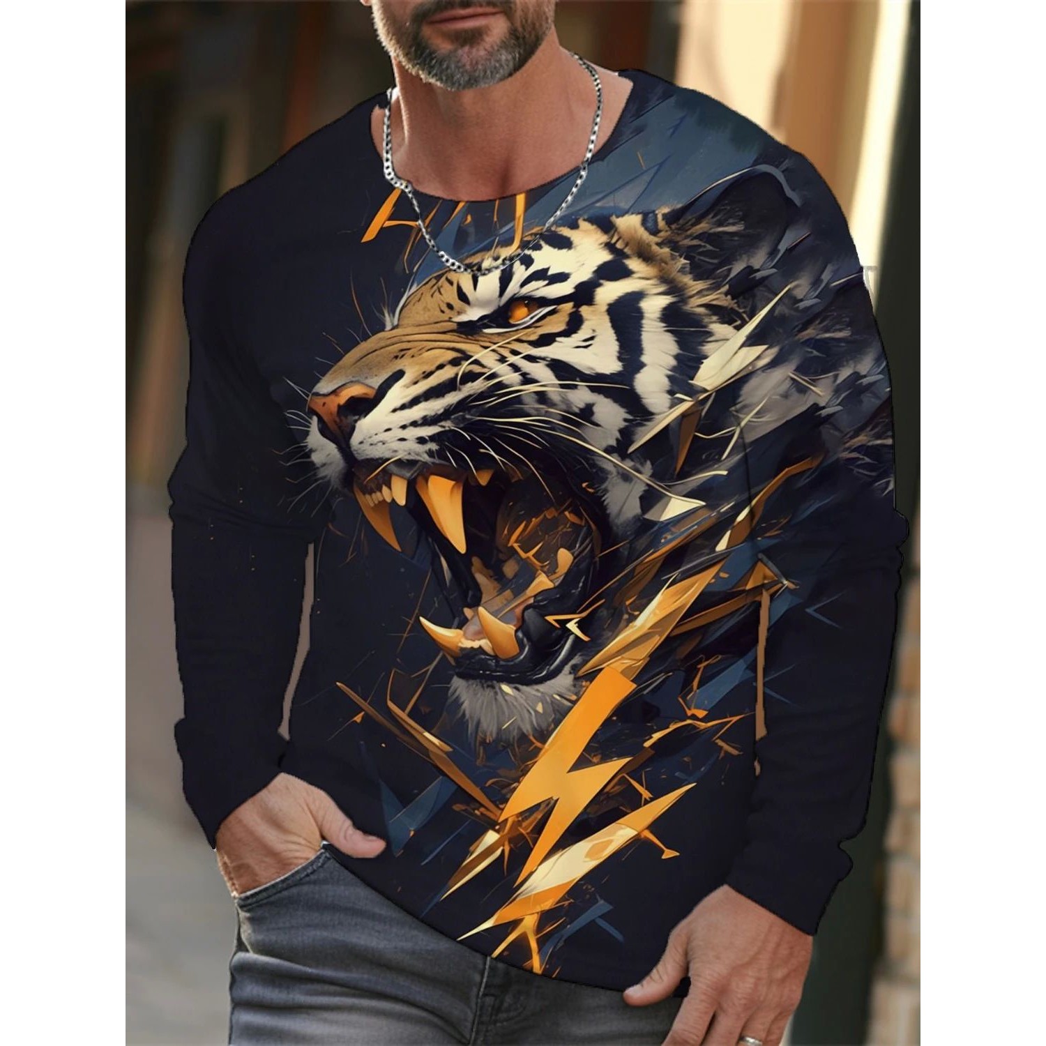 Tiger pattern 3D printed T-shirt loose fit 老虎图案3d印花T恤