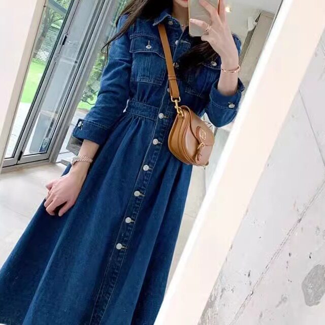Korean long denim skirt with waist cinching韩版收腰款牛仔裙图片