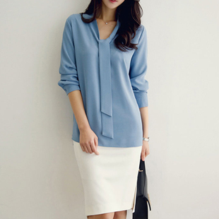 Stylish simple solid color long-sleeved shirt 时尚长袖衬衣女
