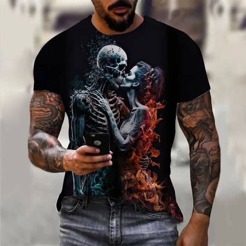 Skull pattern 3D printed T-shirt for men骷髅图 案3d印花T恤男