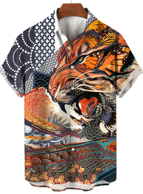 3D printing casual half-sleeve shirt for men3D印花半袖衬衫男