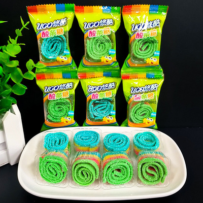 悠酷酸条糖水果味彩虹糖长条橡皮糖酸甜酸果条儿童休闲小零食散装