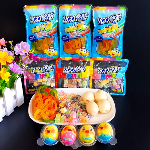 悠酷酸块糖mini绳水果味混合糖长条橡皮糖酸甜儿童休闲小零食散装