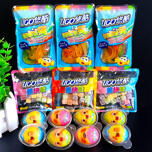 悠酷酸块糖mini绳水果味混合糖长条橡皮糖酸甜儿童休闲小零食散装