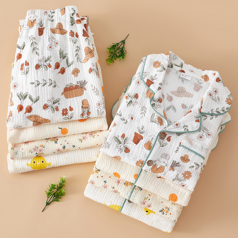 女士纯棉纱布夏季薄款长袖长裤