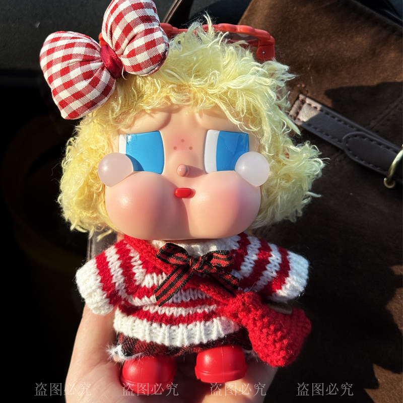 潮玩娃衣哭娃可爱条纹毛衣套装蝴蝶结装饰公仔换装超萌冬季衣服