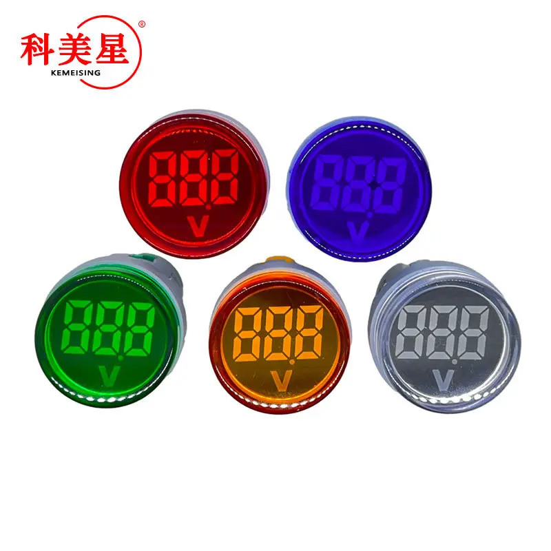 ST16V 交流电压信号指示灯22mm圆形LED数显电压表头 AC 60-500V