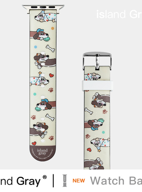 islandgray 白色波点腊肠狗 适用苹果手表iwatch8 表带apple watch7/se/1/2/3/4/5/6可爱通用41/45mm原创设计