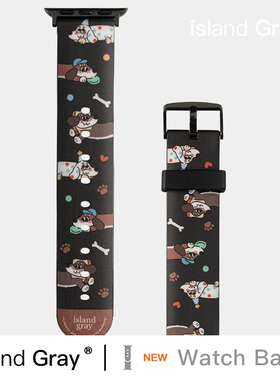 islandgray 黑色波点腊肠狗 适用苹果手表iwatch8 表带apple watch7/se/1/2/3/4/5/6可爱通用41/45mm原创设计