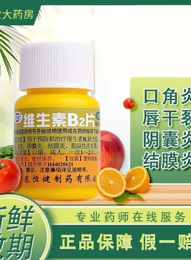 恒健维生素B2片100片脂溢性皮炎结膜炎口角炎舌炎