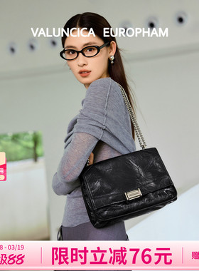 Valuncica/华伦西亚淘气包包黑色大容量链条邮差包斜挎单肩流浪包