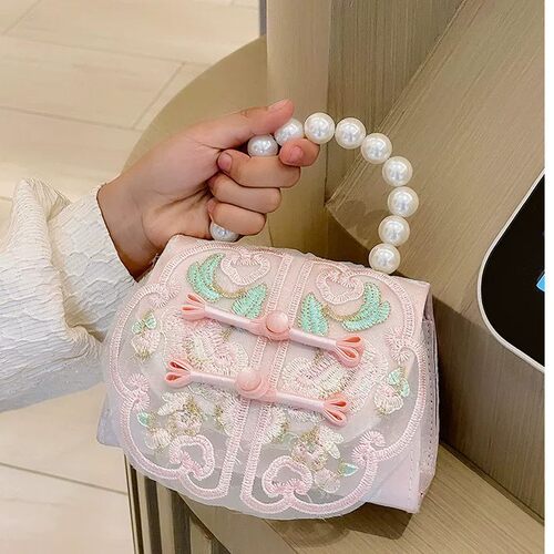 新中式DIY手工编织包包刺绣珍珠手提包女童国风小包斜挎包少女风
