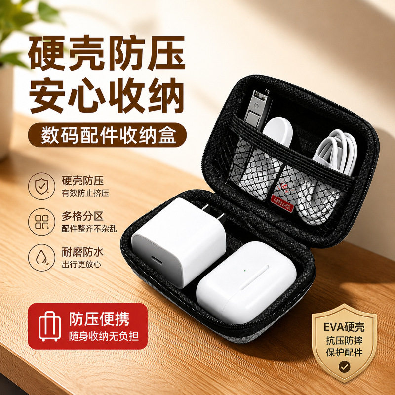 多功能数据线收纳包宿舍出行存放带桌面充电线耳机大容量收纳盒