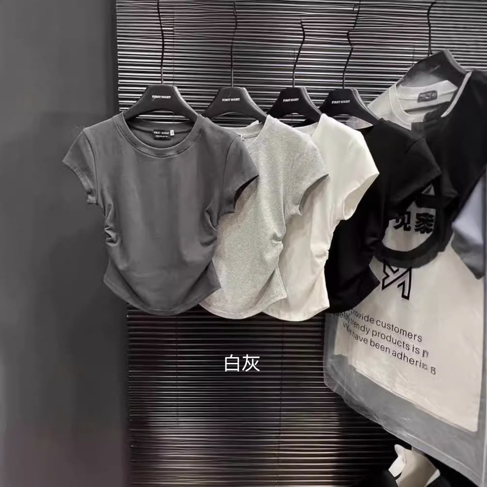 辣妹纯欲收腰t恤短袖女2025夏季新款纯色打底套头修身短款上衣女