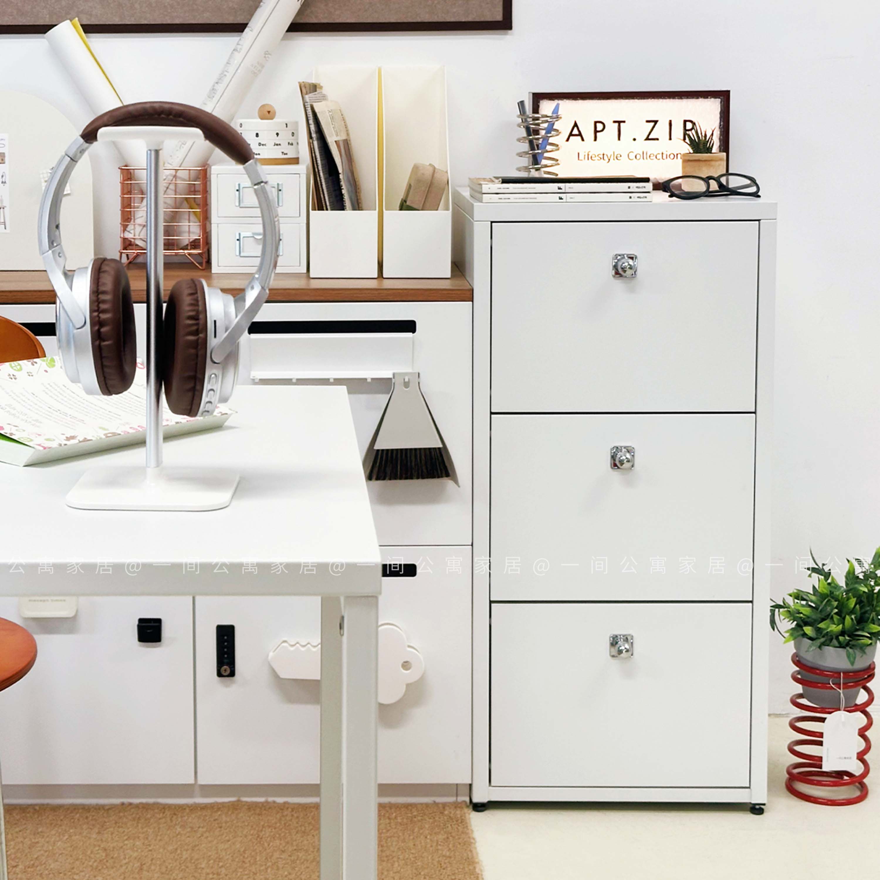 【赠送安装】一间公寓家居铁皮收纳床头书房储物餐边柜钢制三抽柜