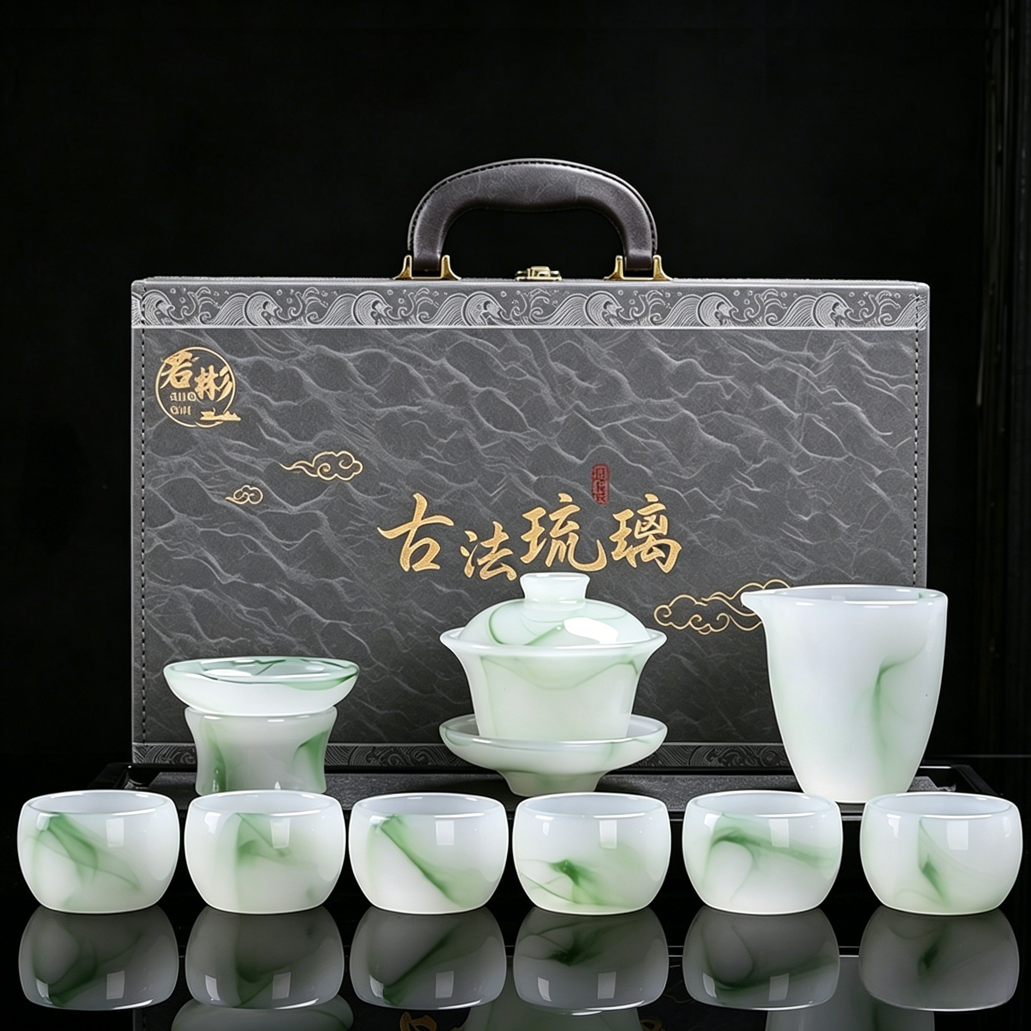 2026高档古法琉璃玉瓷茶具套装家用水墨功夫茶具盖碗泡茶器礼盒